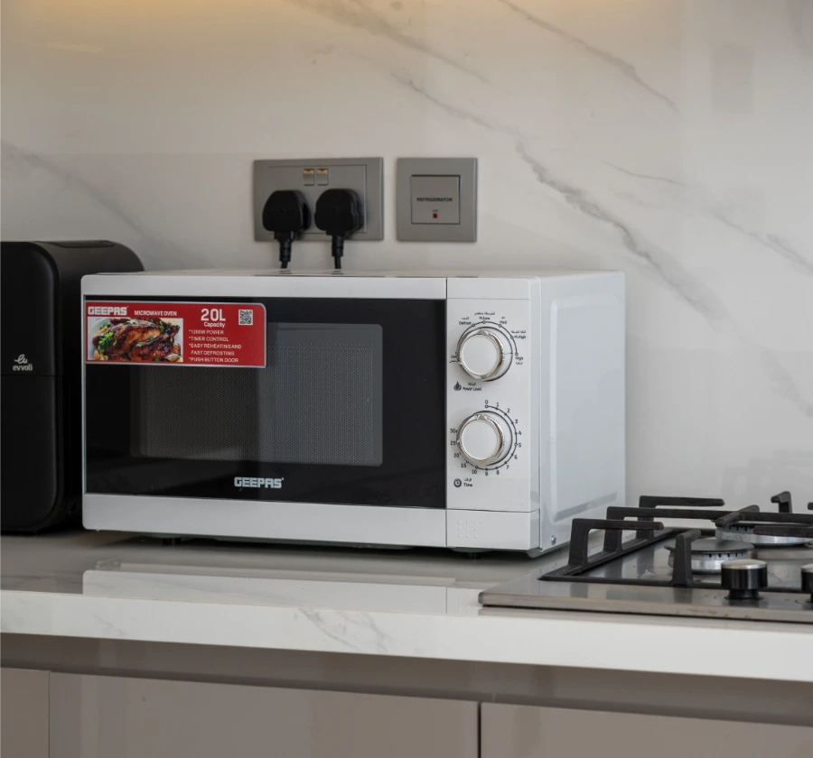 White countertop microwave oven